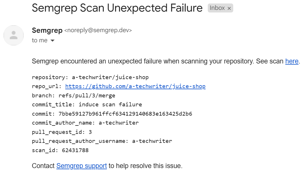 Scan failure email