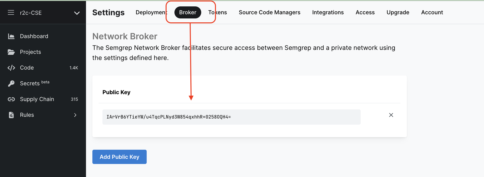 Screenshot of Semgrep AppSec Platform's Network Broker page